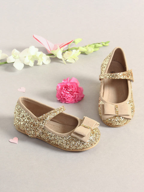 LCL by Walkinlifestyle Girls Gold-Toned Solid Synthetic Ballerinas