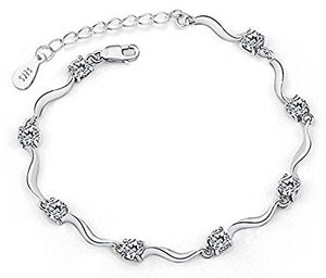 3/8 CT TW DIAMOND TEXTURED SILVER WAVE DESIGN LINK BRACELET BY AX JEWELRY