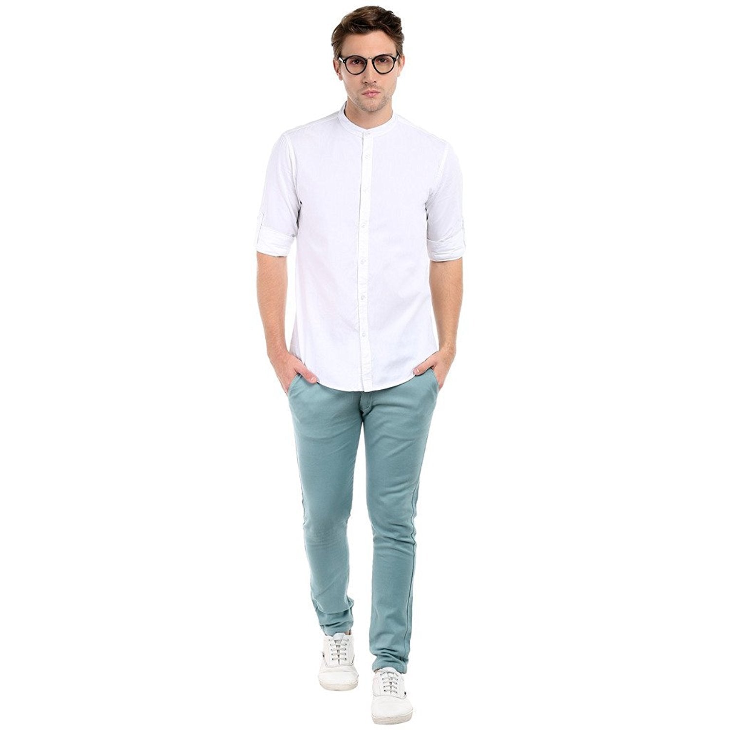 Dennis Lingo Men's Cotton Casual Full Sleeves Slim fit White Shirt