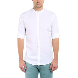 Dennis Lingo Men's Cotton Casual Full Sleeves Slim fit White Shirt