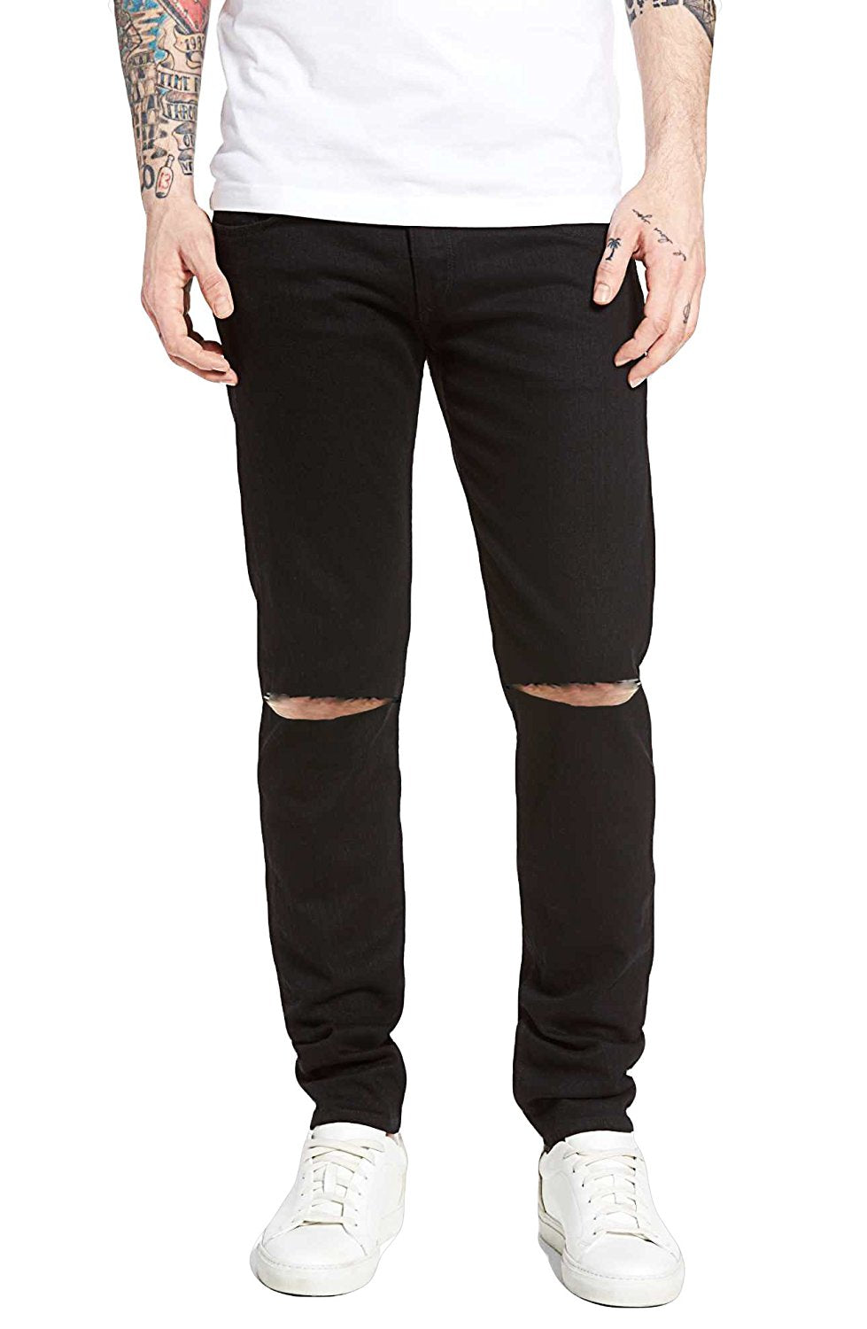 Damler Knee Cut Slit Men's Slim fit Round pocket Distressed Damaged Jeans