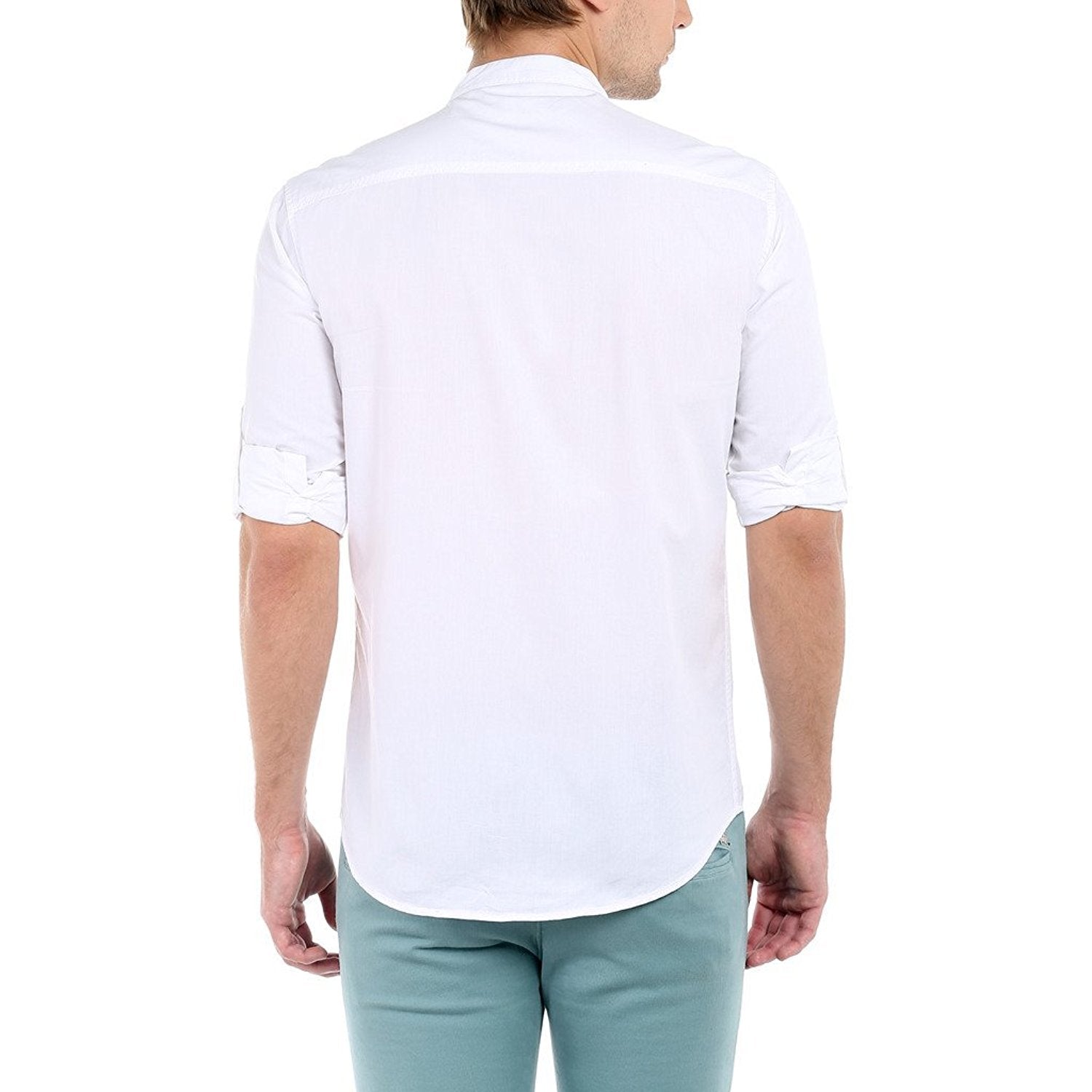 Dennis Lingo Men's Cotton Casual Full Sleeves Slim fit White Shirt