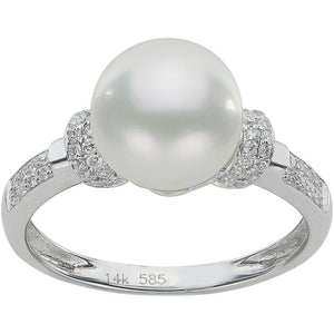 PEARLUSTRE 9-10MM FW CULTURED PEARL 14K WHITE GOLD RING WITH DIAMOND ACCENTS