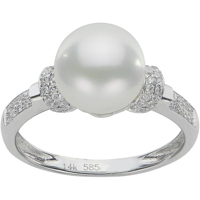 PEARLUSTRE 9-10MM FW CULTURED PEARL 14K WHITE GOLD RING WITH DIAMOND ACCENTS