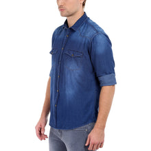 Dennis Lingo Men's Denim Light Blue Solid Casual Shirt