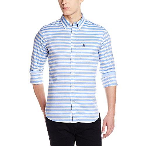 Rapphael Long Sleeve Slim Fit Shirt for men -White & Cyan