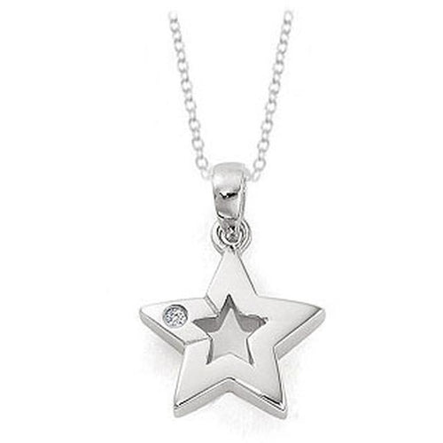 YOUNG GIRL'S STERLING SILVER DIAMOND STAR PENDANT WITH CHAIN (14 TO 16 INCHES)