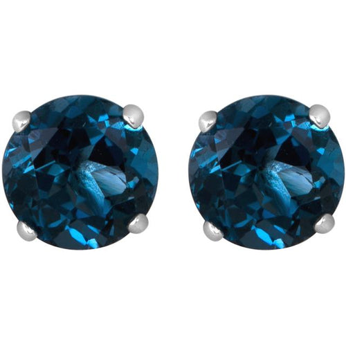 CARINA LONDON BLUE TOPAZ 10K WHITE GOLD SOLITAIRE STUD EARRINGS