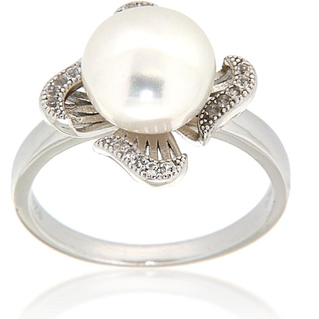 BLISS COLLECTION FRESHWATER PEARL AND TOPAZ ACCENTED STERLING SILVER FLOWER RING