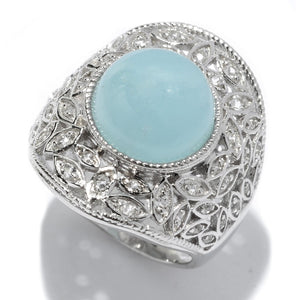 5 3/4 CT TW Milky Aquamarine and White Topaz Platinum-Plated Sterling Silver Ring