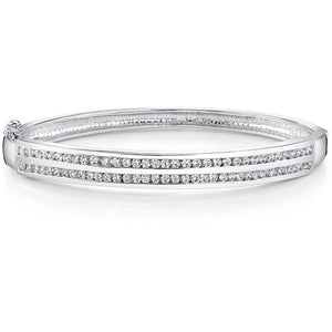 3 CT TW CUBIC ZIRCONIA AND STERLING SILVER HINGED BANGLE BRACELET